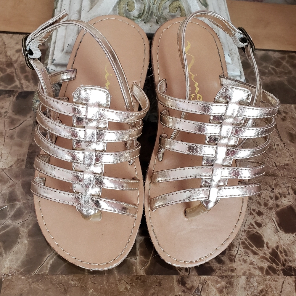 Silver Leather Little Girls Sandles